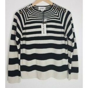 For The Republic Sz. S Black & Cream Stripe Sweater W/ Bronze Details NWT